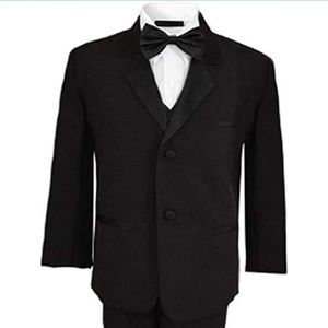 Boys Tuxedo with Vest, Shirt, and Bow Tie – Black Size 12